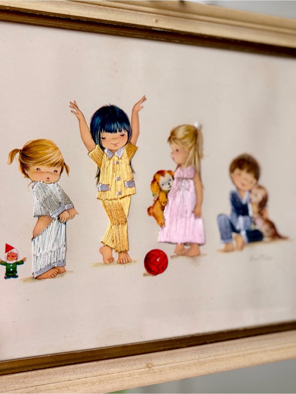 Vintage Decorative Wall Art Print with Children Illustration In Pajamas - Picture 5 of 8